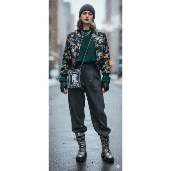 Victoria's Secret Jackets & Blazers - Victoria's Secret Black Luxe Palm Satin Twee Retro Bomber Black Cropped Jacket S